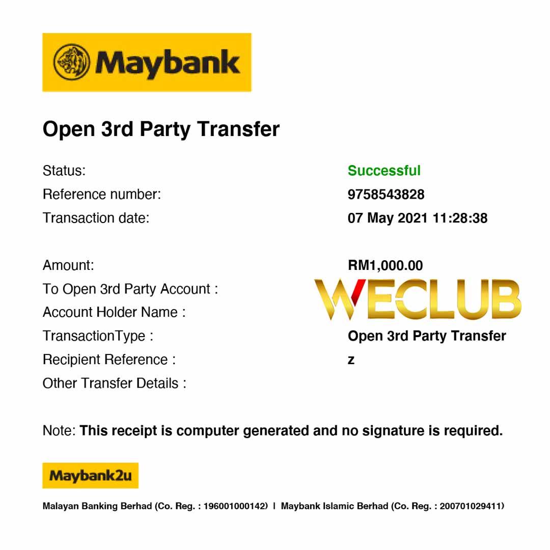 WeClub Trusted Online Casino Malaysia Payment Proof 4